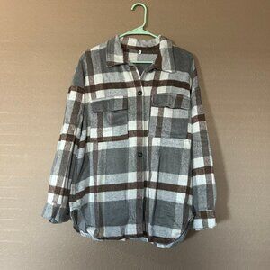 Long Sleeve Plaid Button Up - Medium
